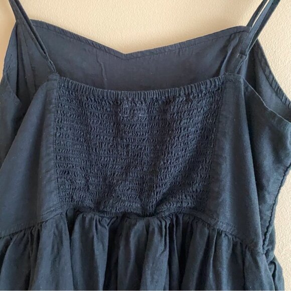 Aerie 2023 Love Of Linen Blend Mini Dress Woman Large Black Pockets Smocking - Picture 7 of 16